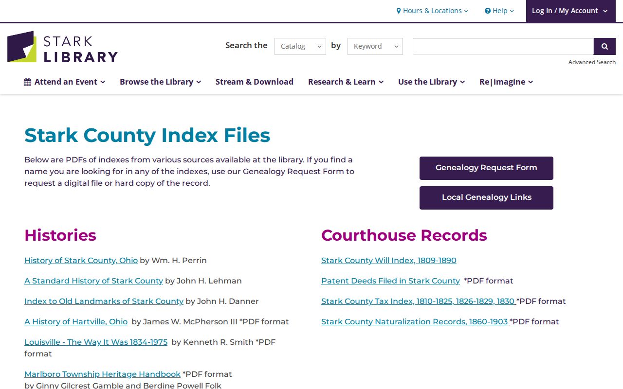 Plain Township neighbors Stark Library local index files for dated historical research