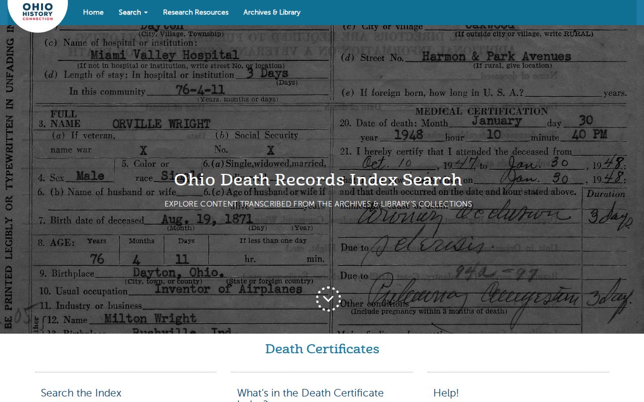 Plain Township previous residents Ohio historical death index