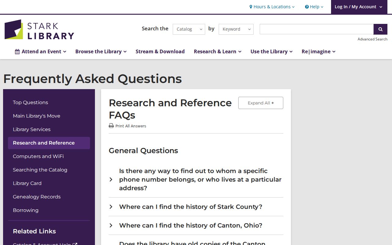 Plain Township previous residents Stark Library directory research