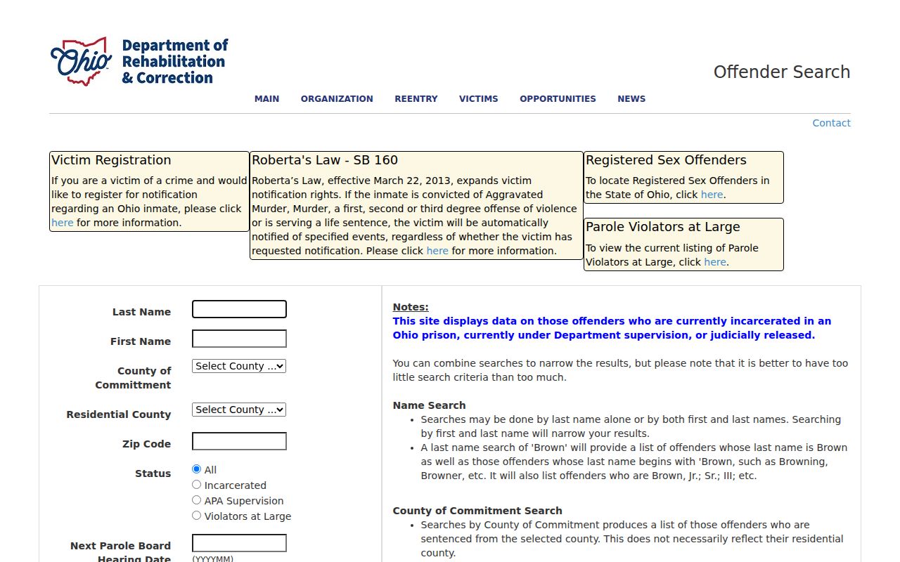 Plain Township resident lookup Ohio DRC status search with limited address scope