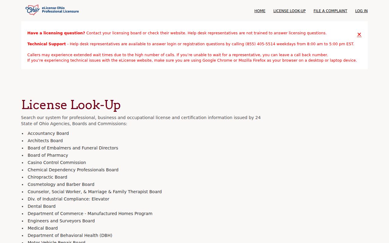 Plain Township resident lookup Ohio eLicense credential verification fields
