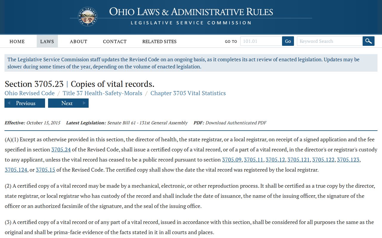 Plain Township ZIP code research and Ohio vital-record access statute